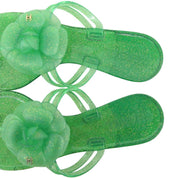 Rubber Camellia CC Mark Sandals Green