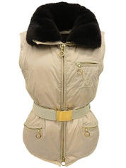 Fur waist belt down vest in beige