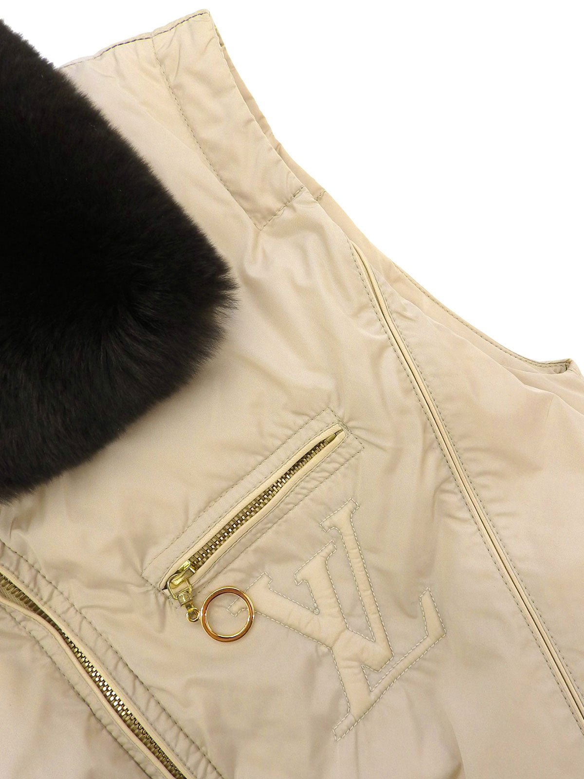 Fur waist belt down vest in beige