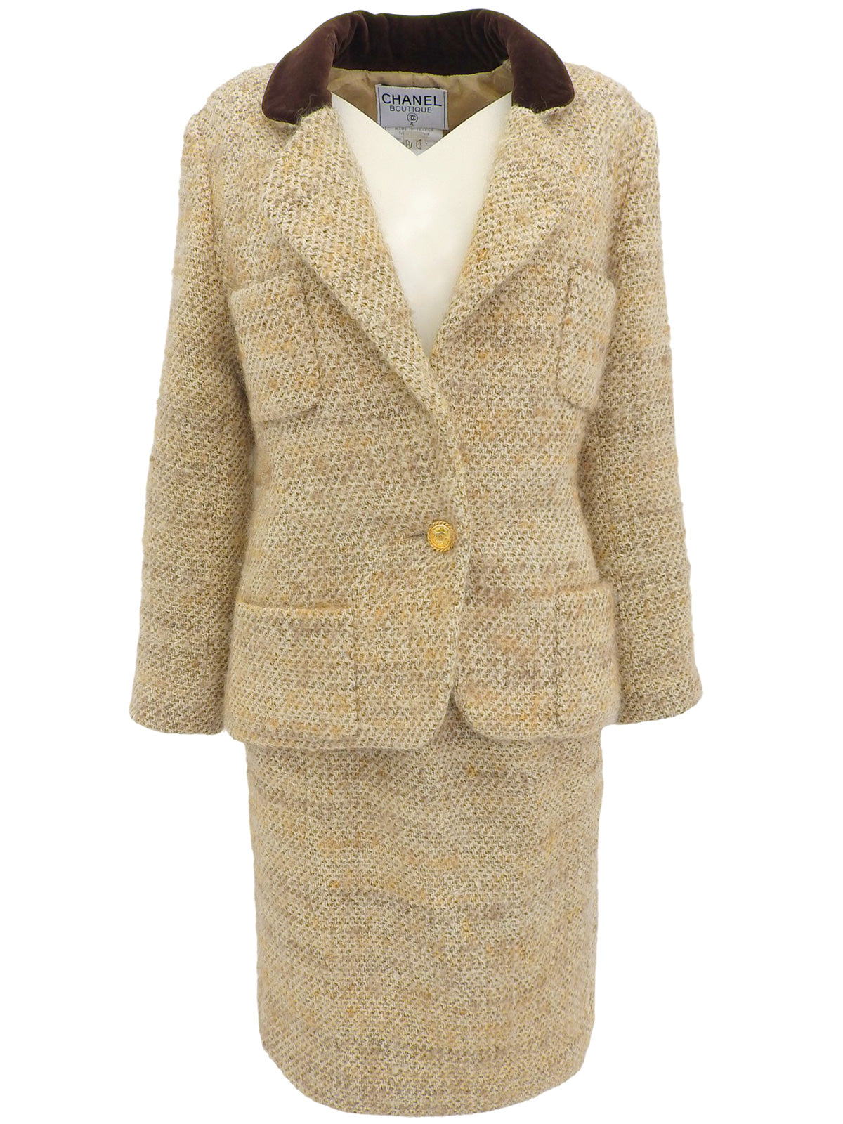 Tweed CC Mark Button Set in Beige/Brown