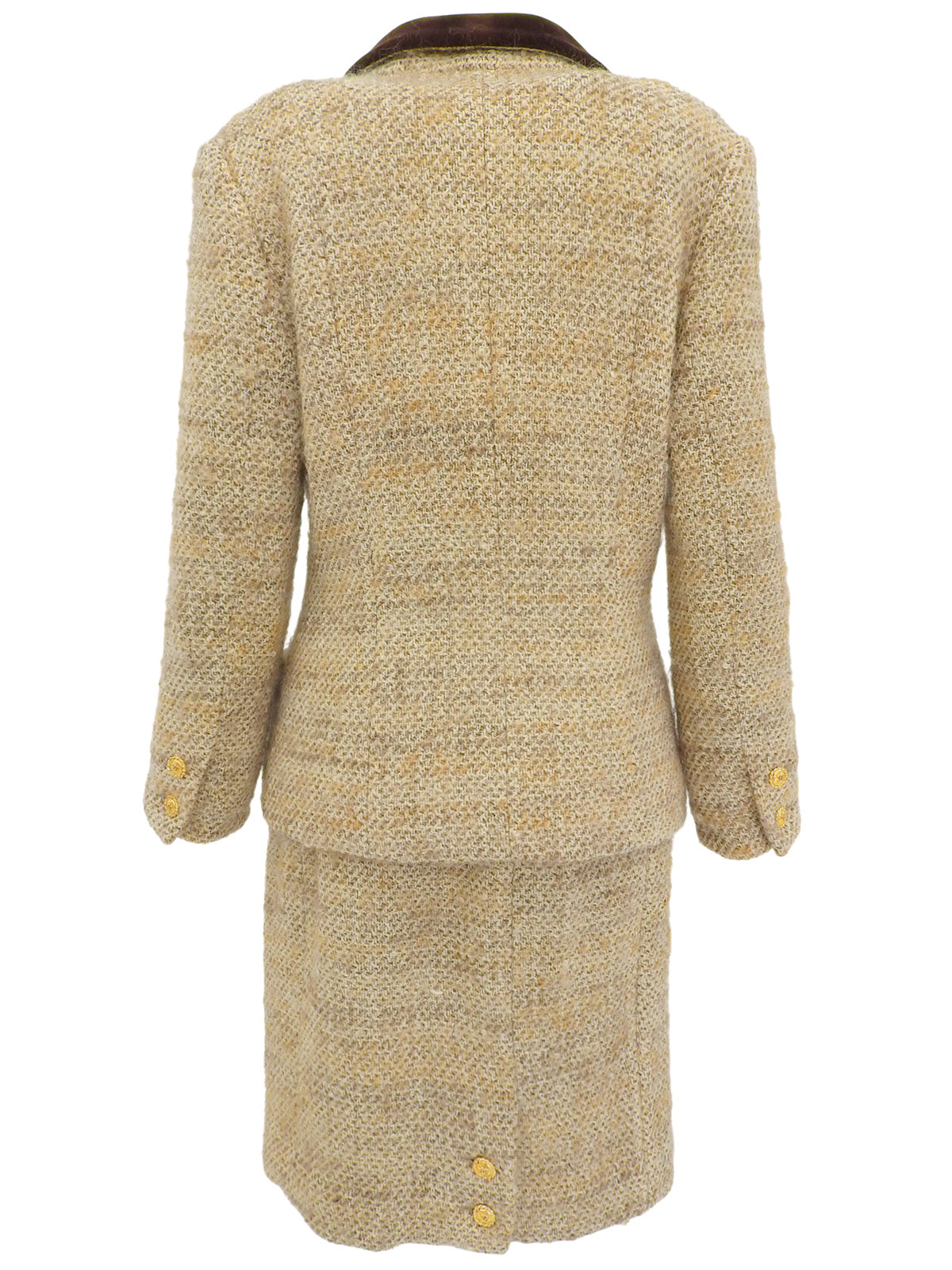 Tweed CC Mark Button Set in Beige/Brown
