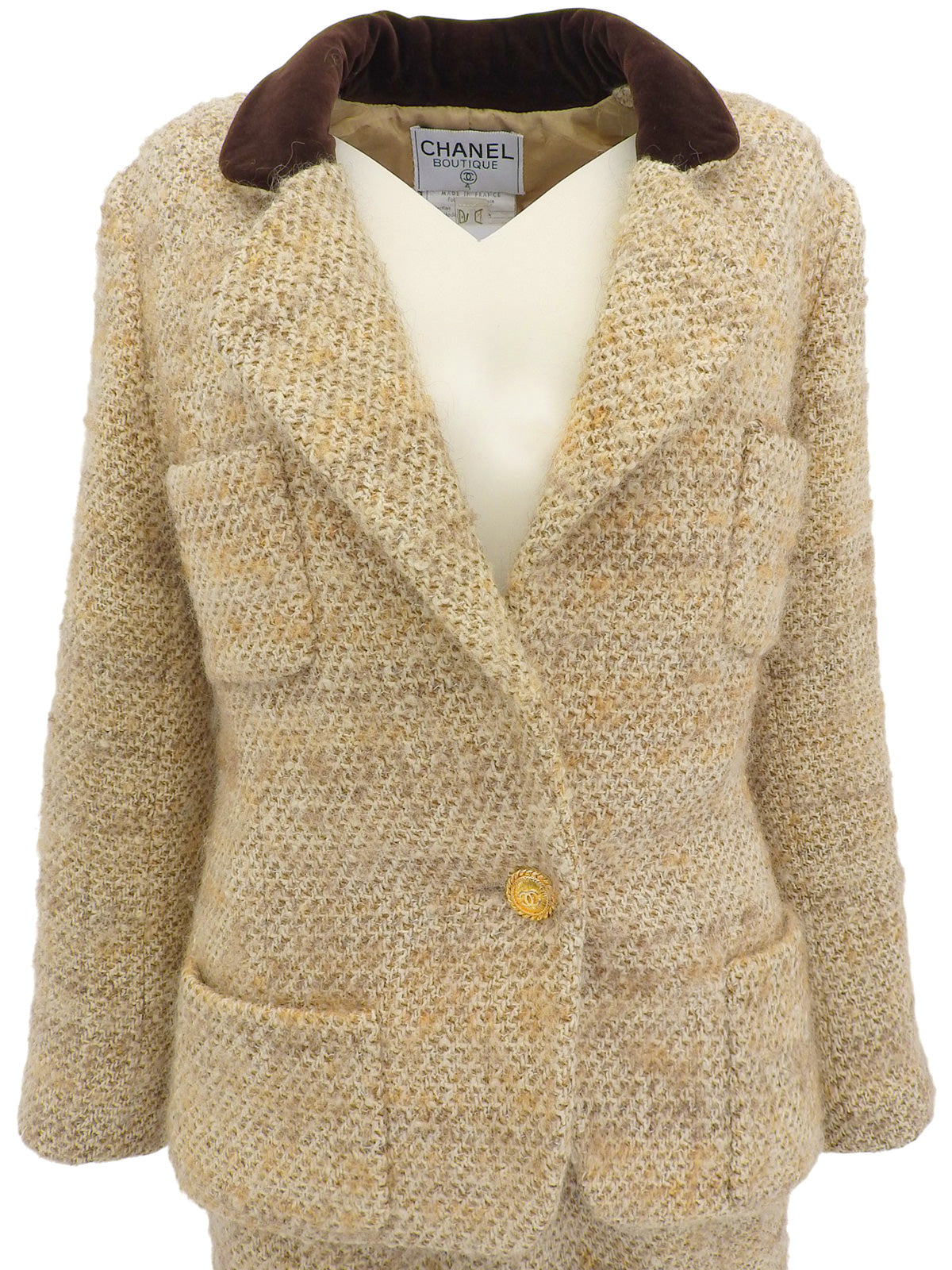 Tweed CC Mark Button Set in Beige/Brown