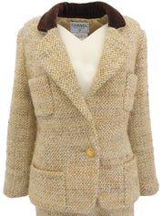 Tweed CC Mark Button Set in Beige/Brown