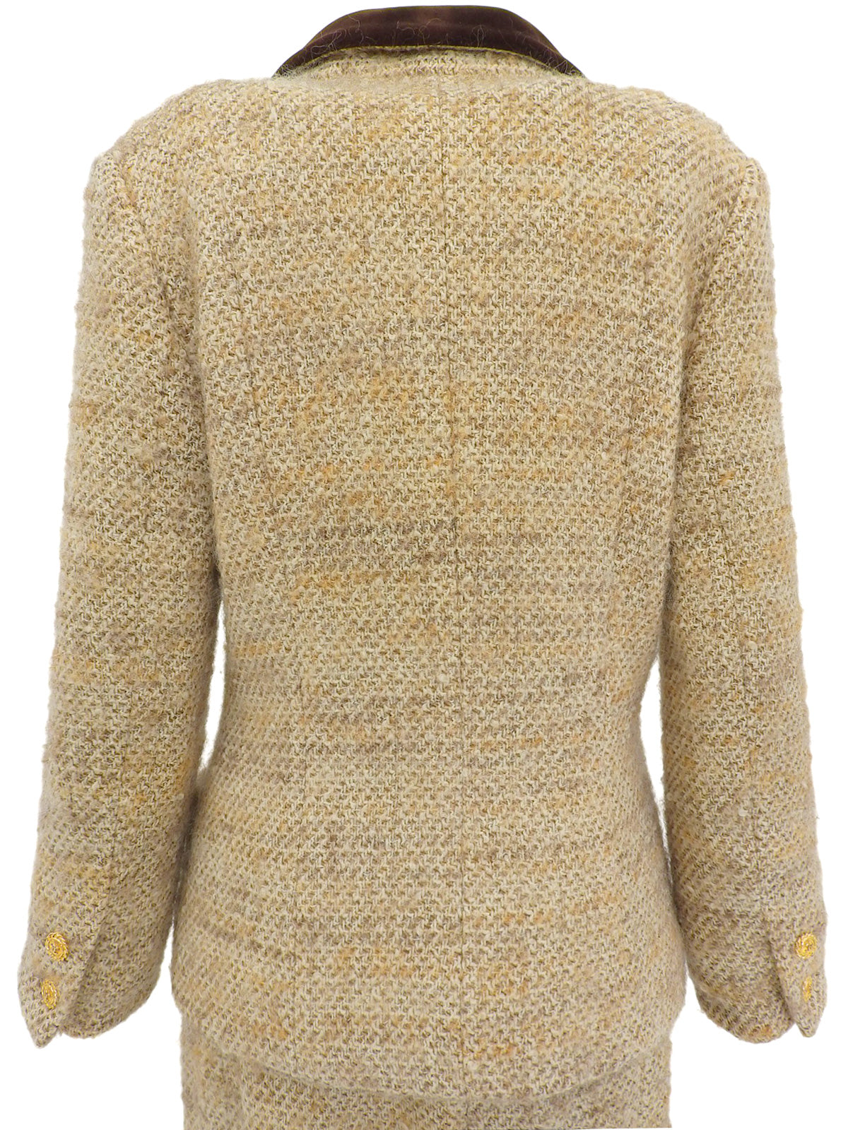Tweed CC Mark Button Set in Beige/Brown