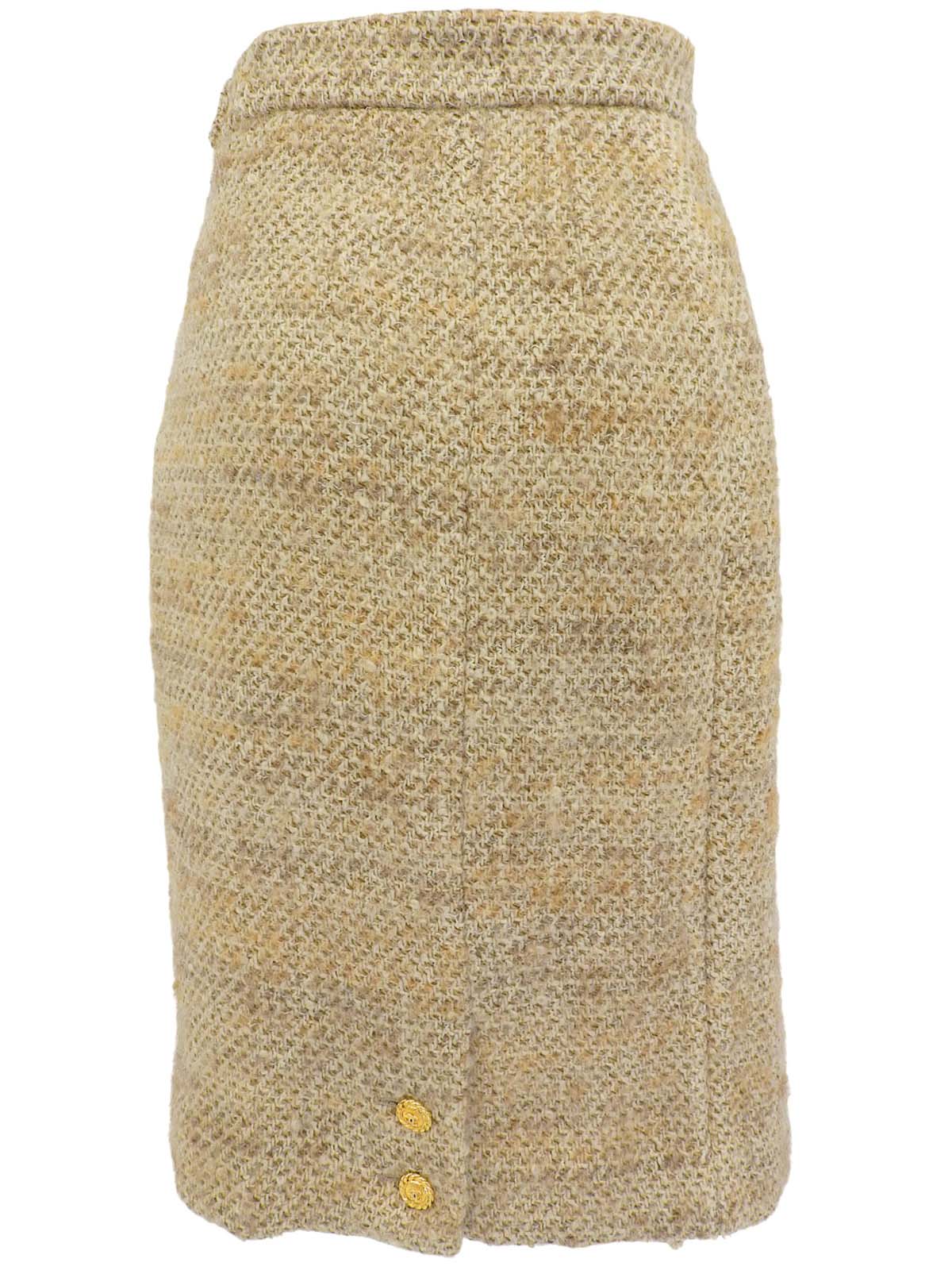 Tweed CC Mark Button Set in Beige/Brown