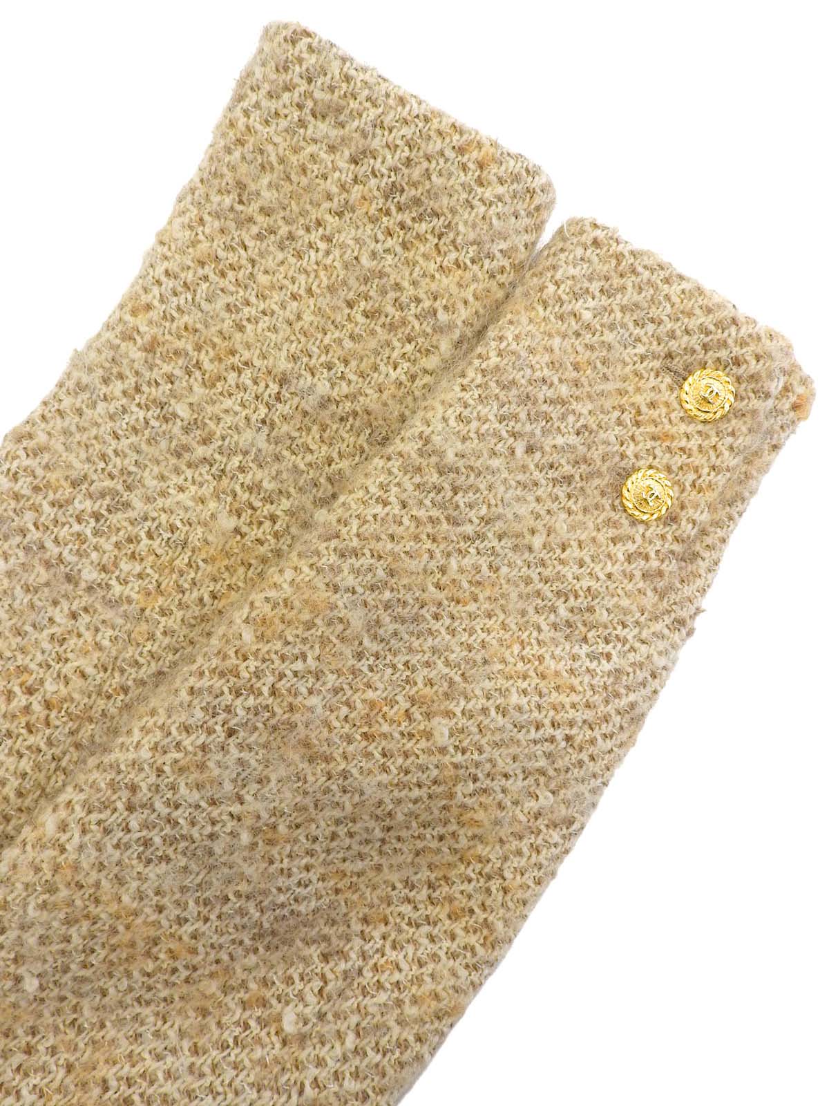 Tweed CC Mark Button Set in Beige/Brown