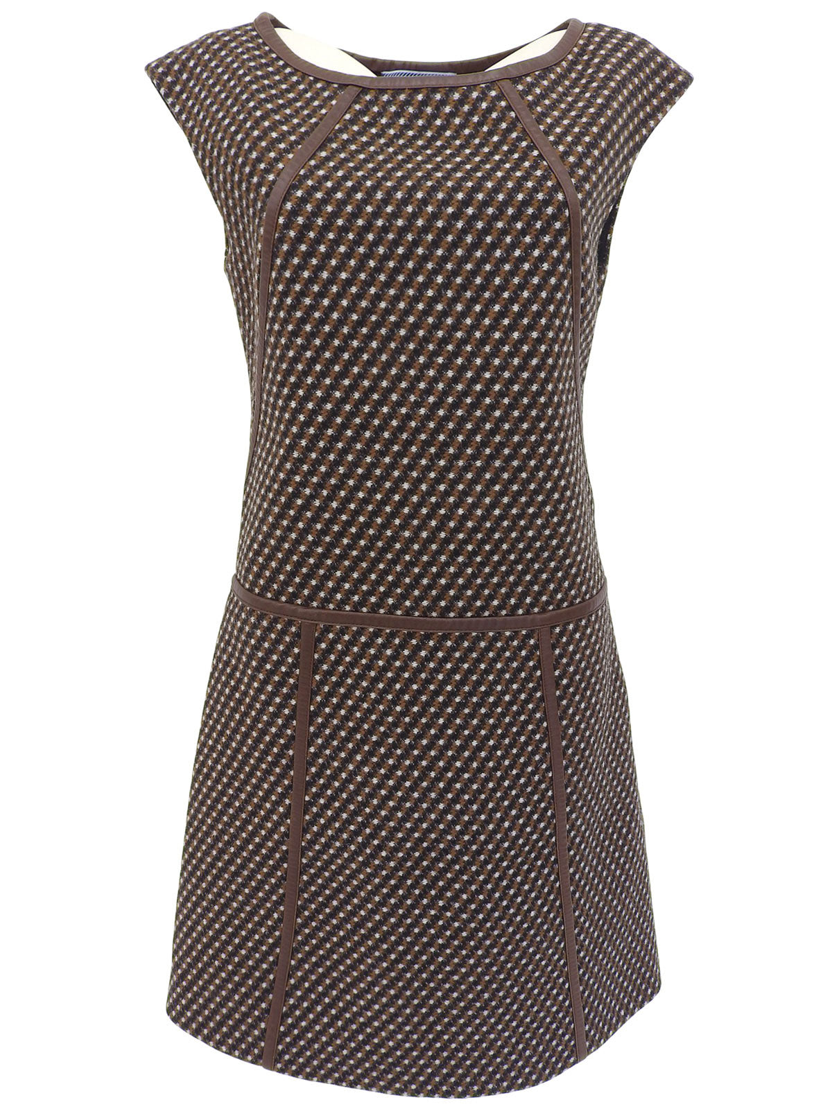 Leather Piping Sleeveless Dress Brown/Multi
