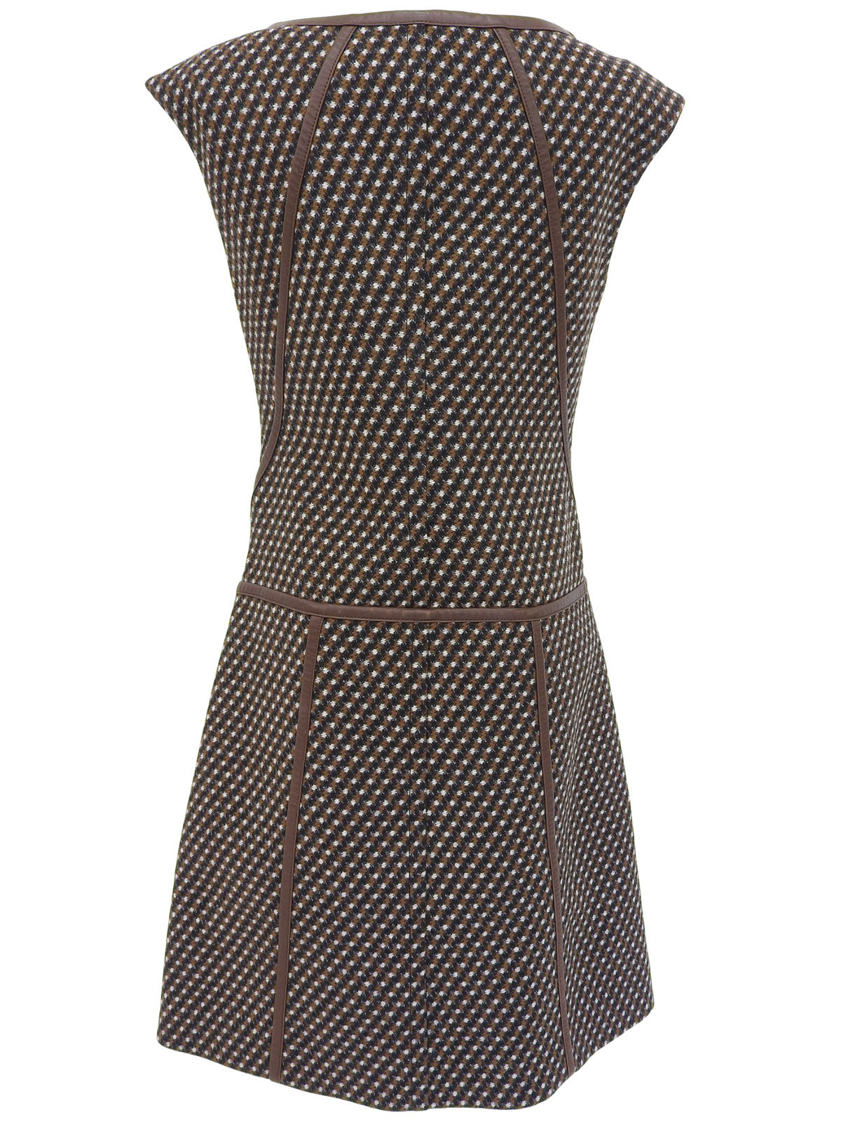 Leather Piping Sleeveless Dress #38 Brown/Multi