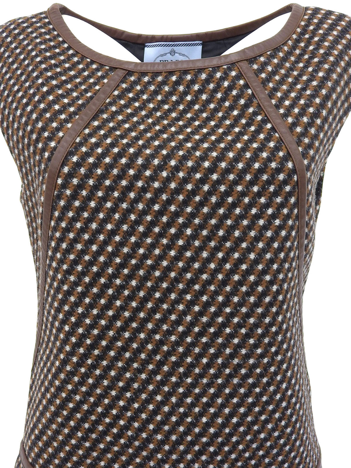 Leather Piping Sleeveless Dress Brown/Multi