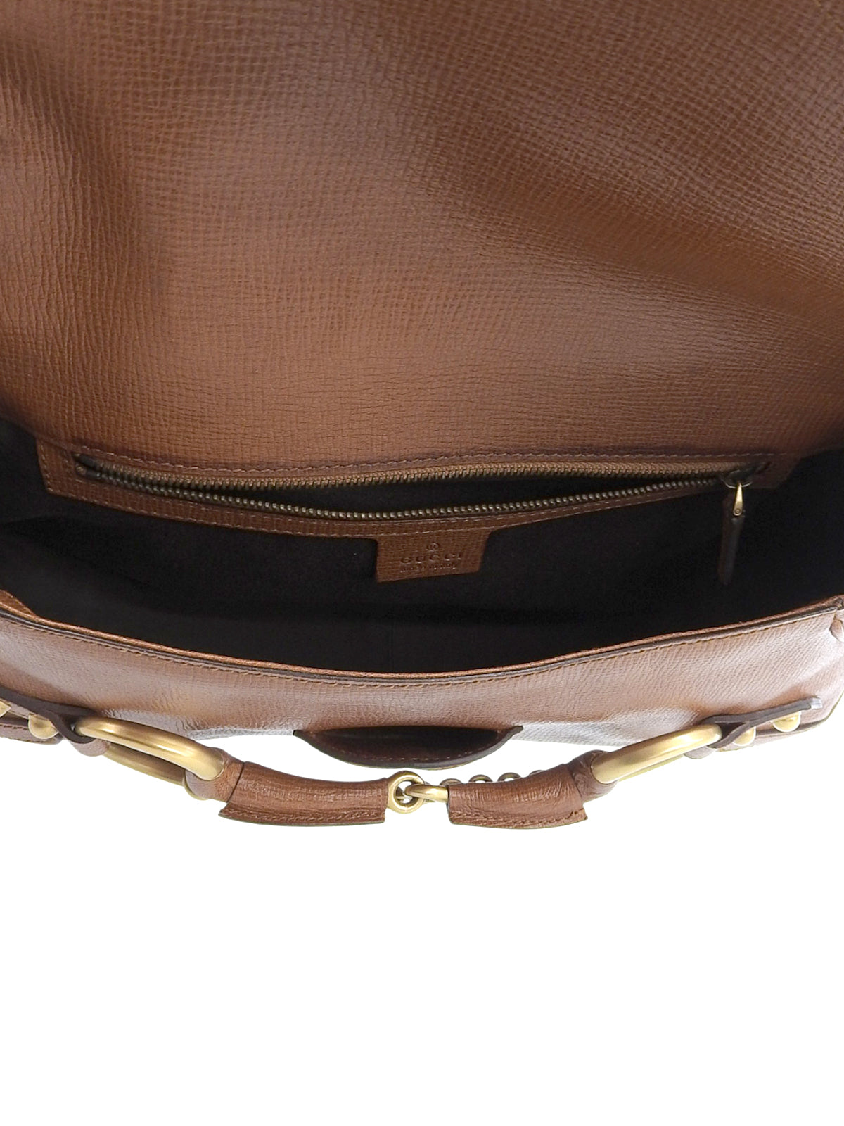 Horsebit Plate Shoulder Bag Brown
