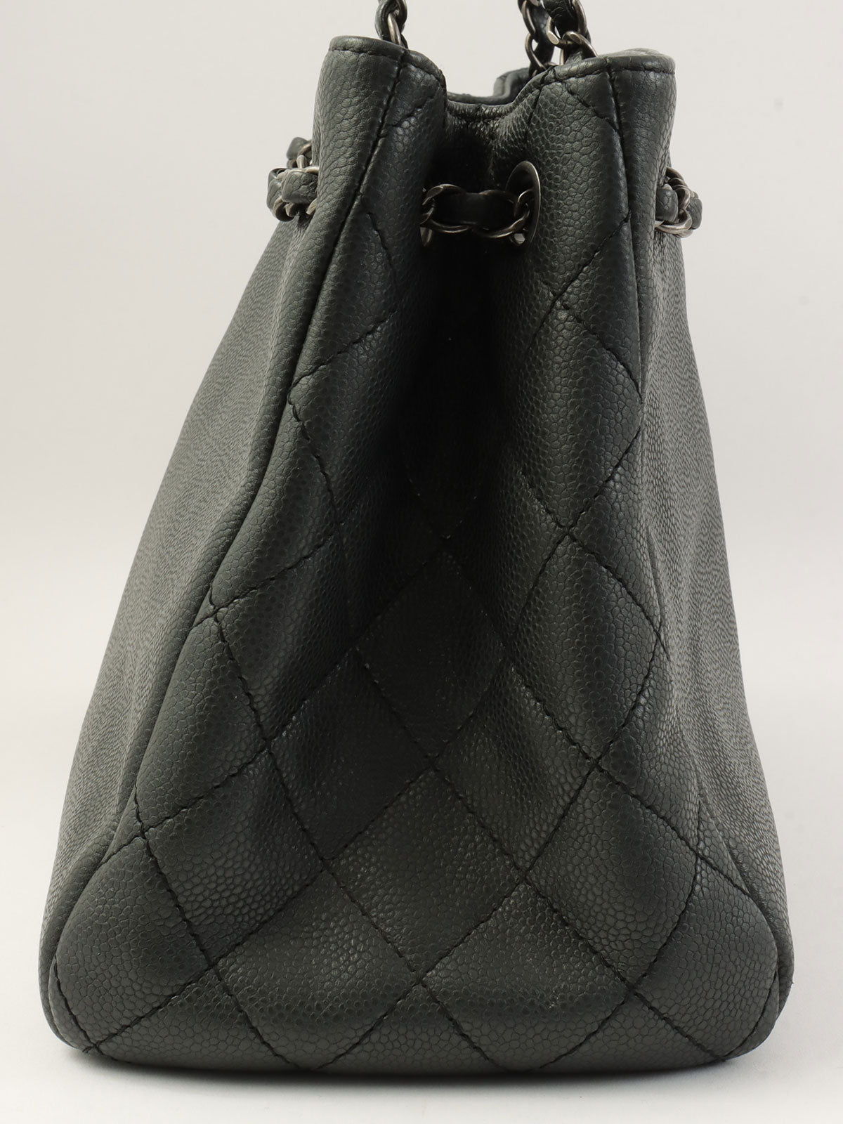 2016 鱼子酱纹理 CC 标志链条手提包 灰色