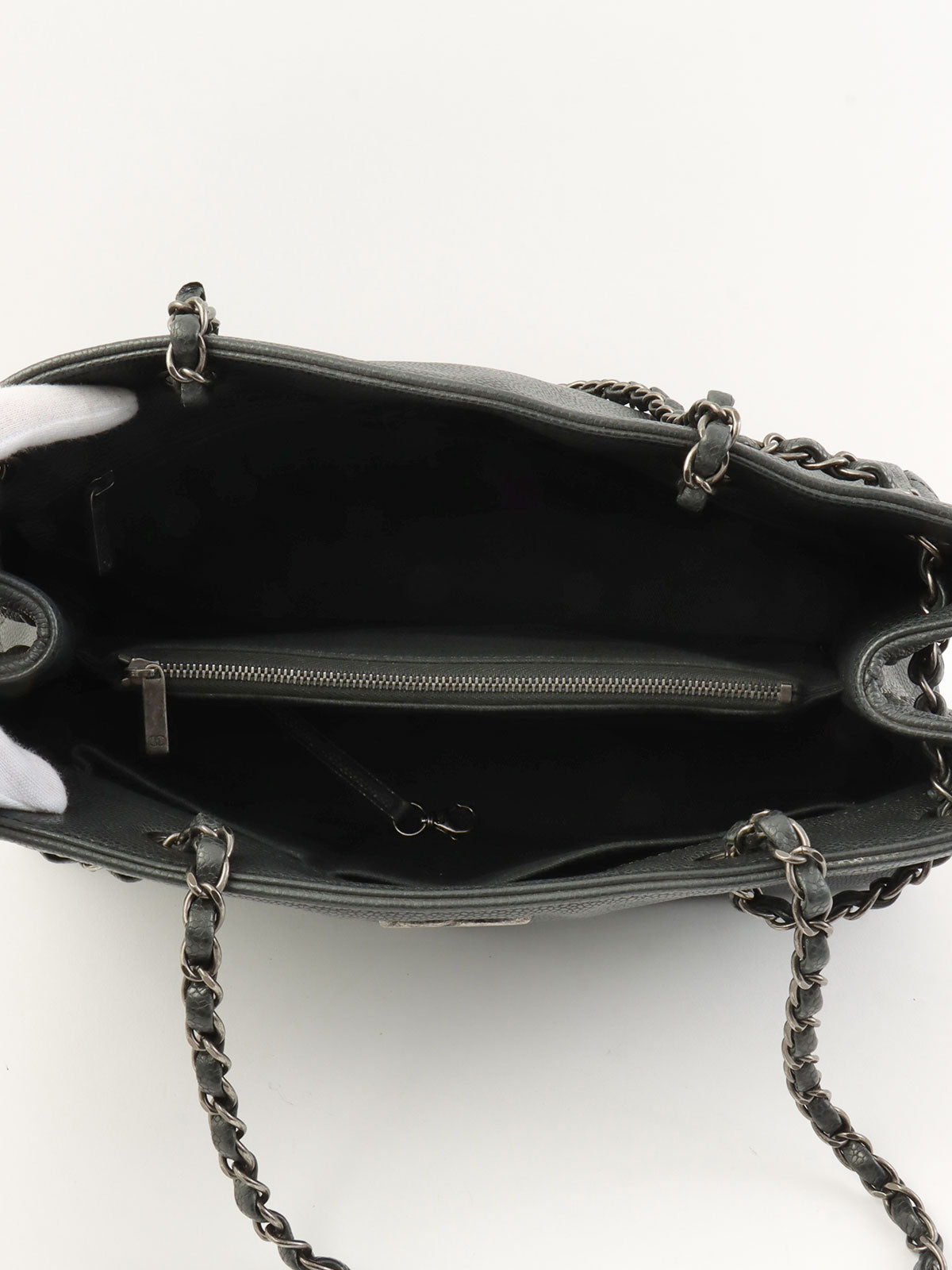 2016 鱼子酱纹理 CC 标志链条手提包 灰色