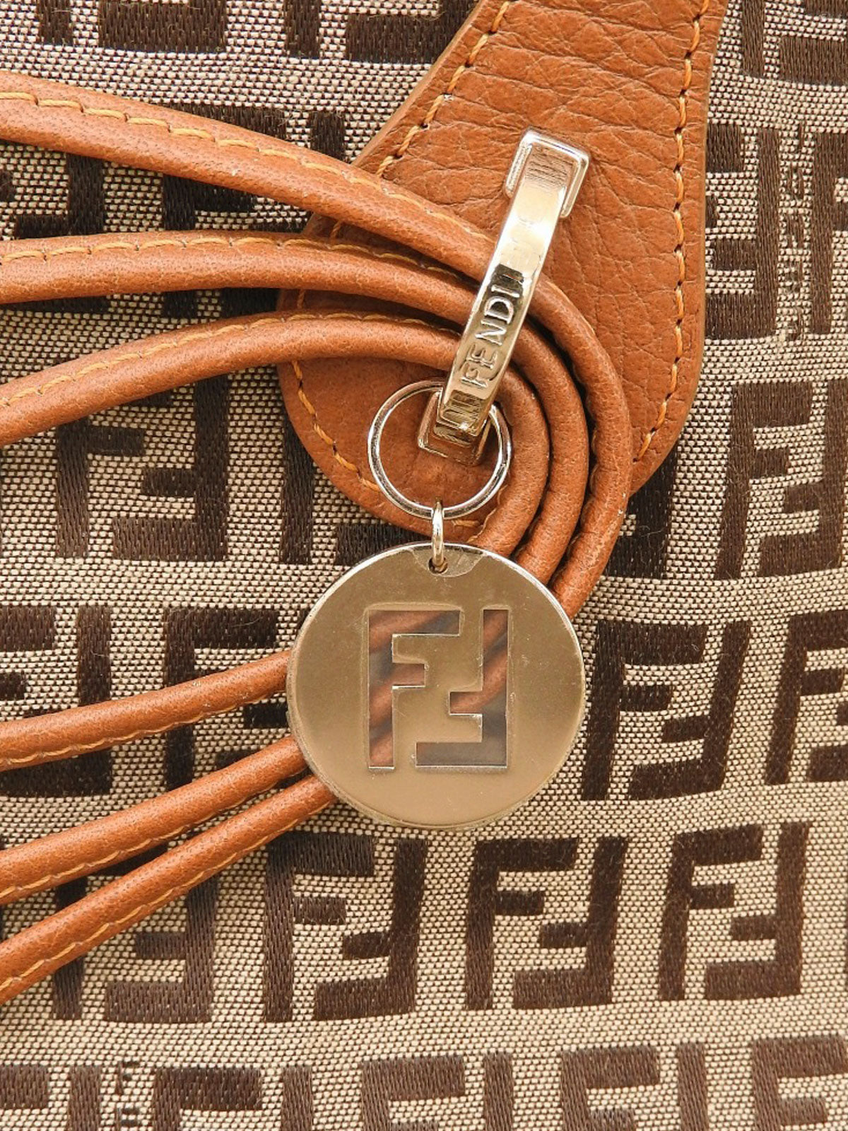 FF Zucchino Pattern Logo Charm Tote Bag, Beige