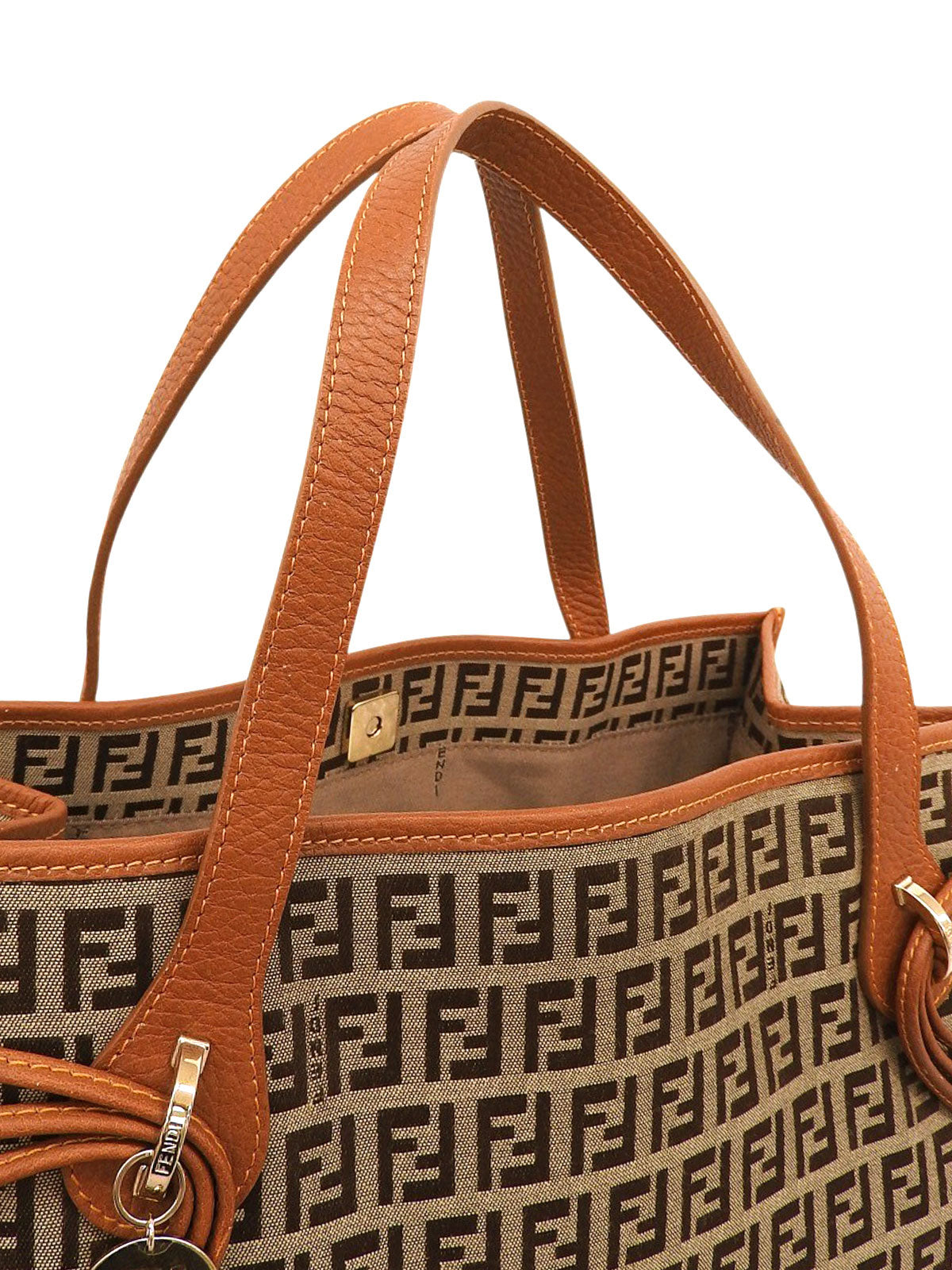 FF Zucchino Pattern Logo Charm Tote Bag, Beige