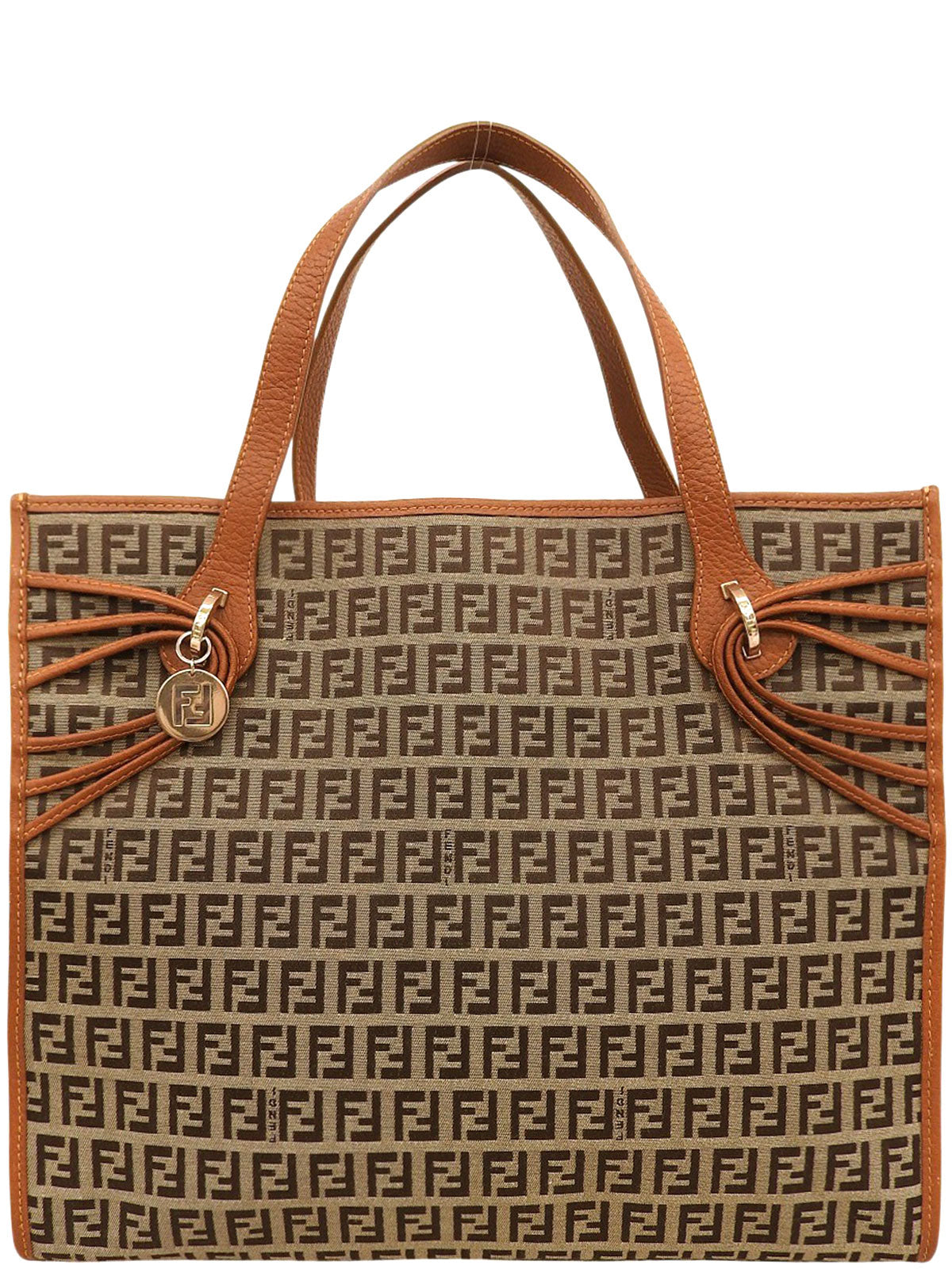 FF Zucchino Pattern Logo Charm Tote Bag, Beige