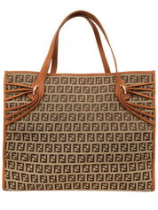 FF Zucchino Pattern Logo Charm Tote Bag, Beige