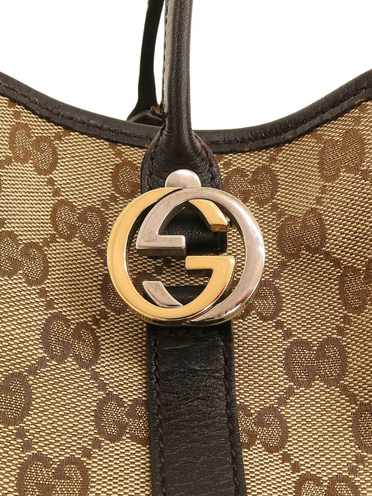 Beige Canvas GG Pattern Interlocking Tote Bag