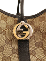 Beige Canvas GG Pattern Interlocking Tote Bag
