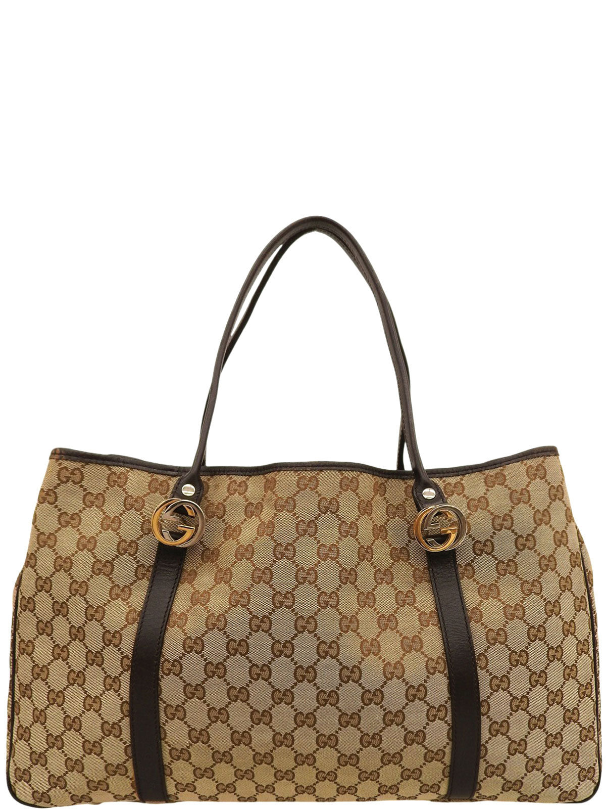 Beige Canvas GG Pattern Interlocking Tote Bag