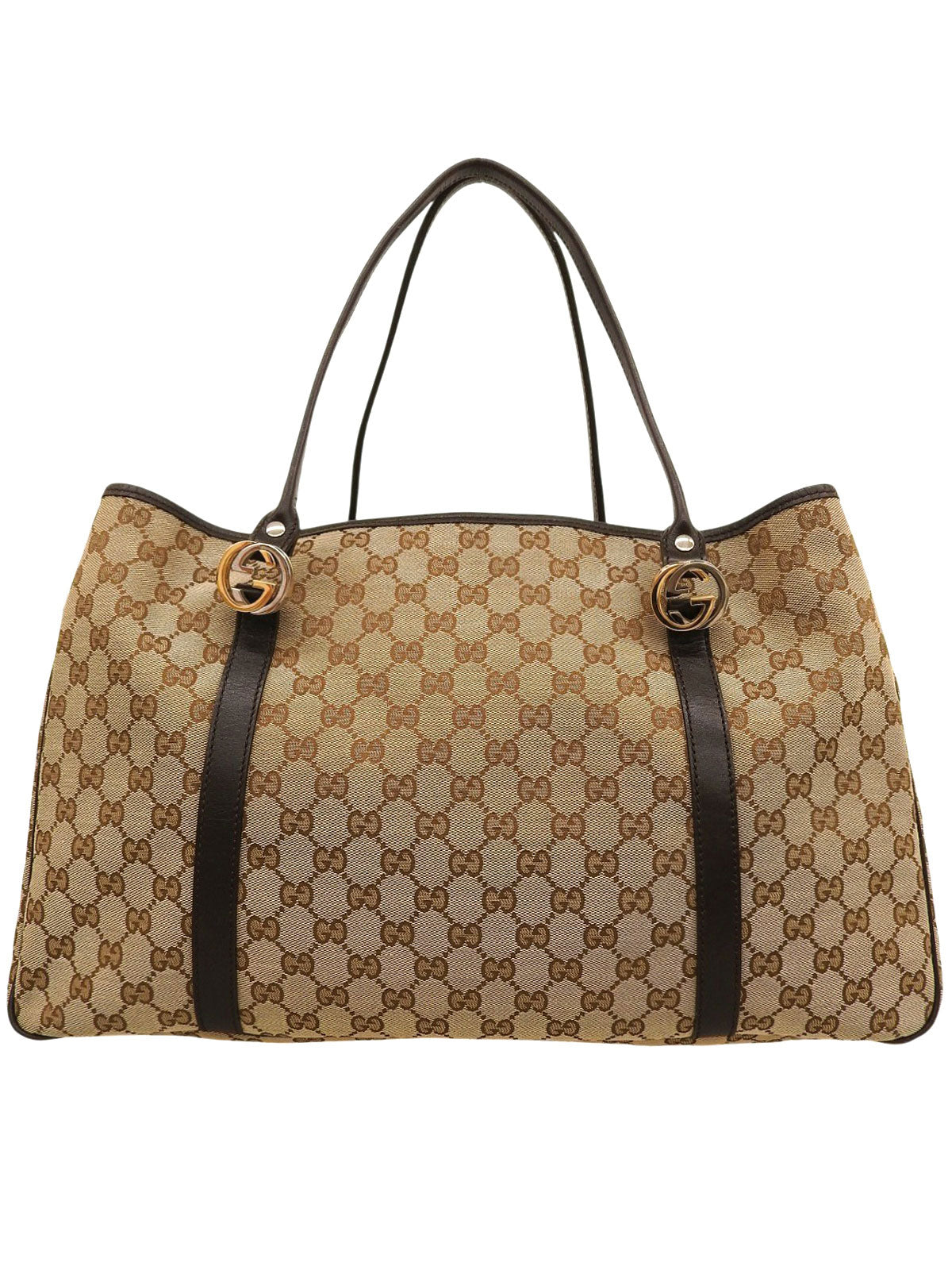 米色帆布 GG 互扣图案手提包