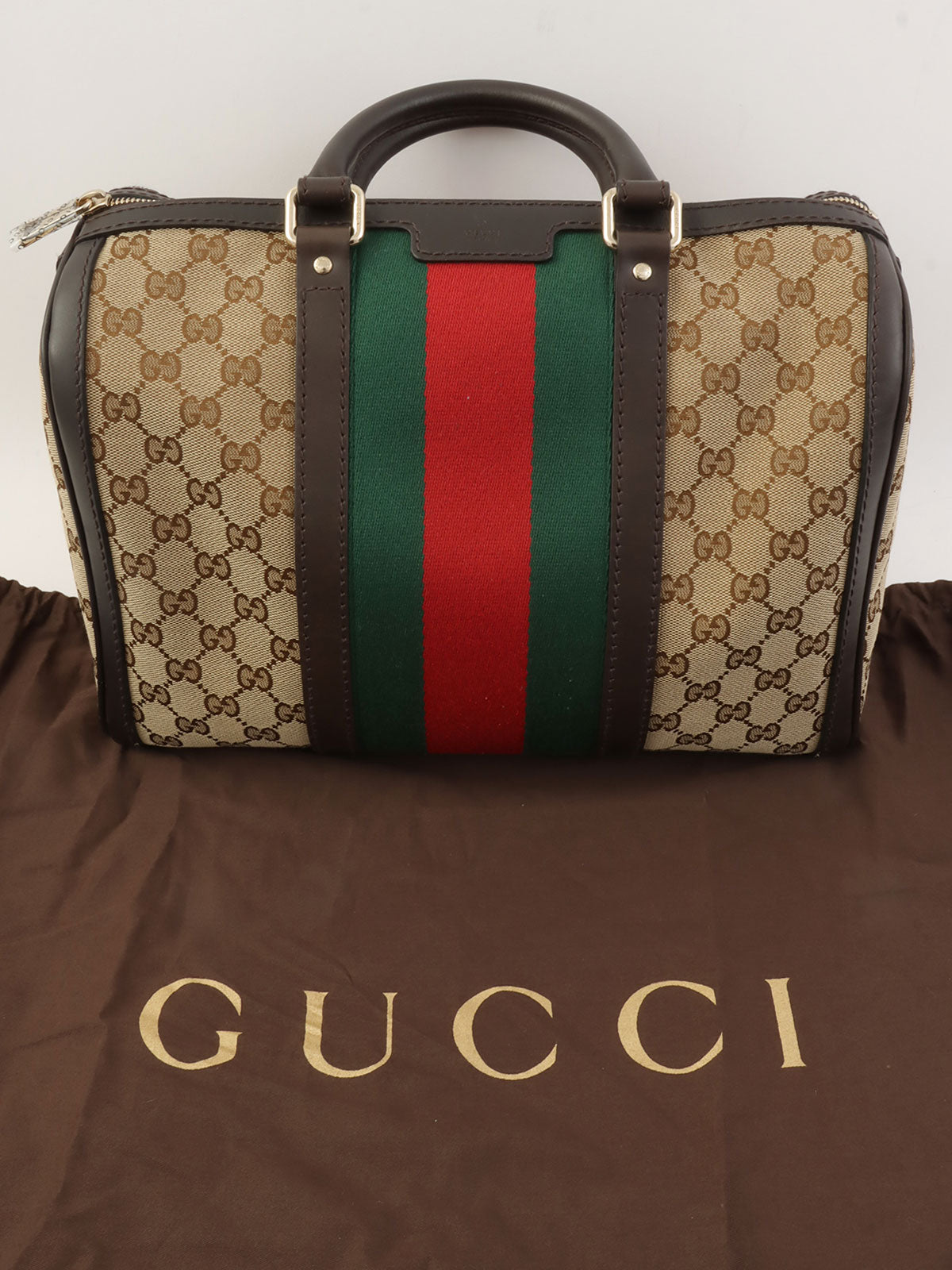 キャンバスGGパターンシェリーラインボストンバッグ ベージュ/ブラウン