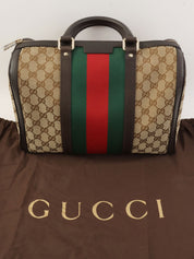 キャンバスGGパターンシェリーラインボストンバッグ ベージュ/ブラウン