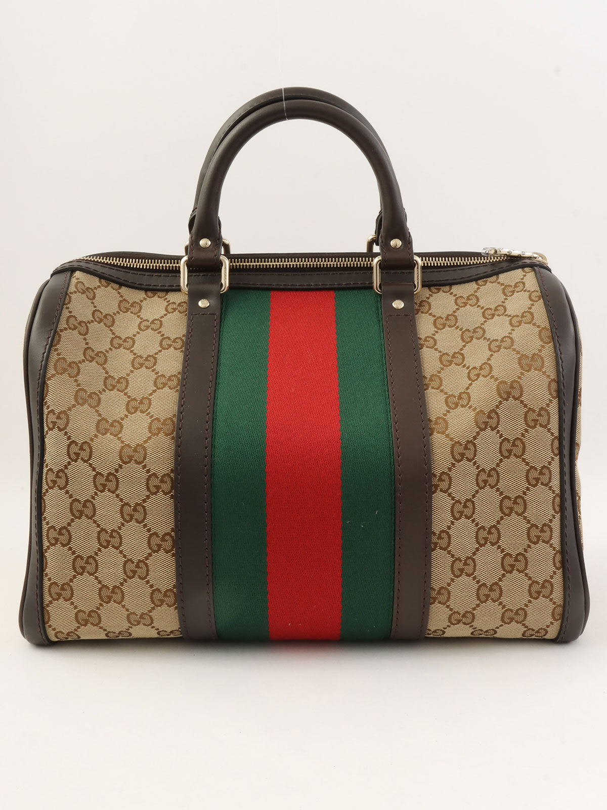 帆布 GG 图案 Sherry Line 波士顿包 米色/棕色