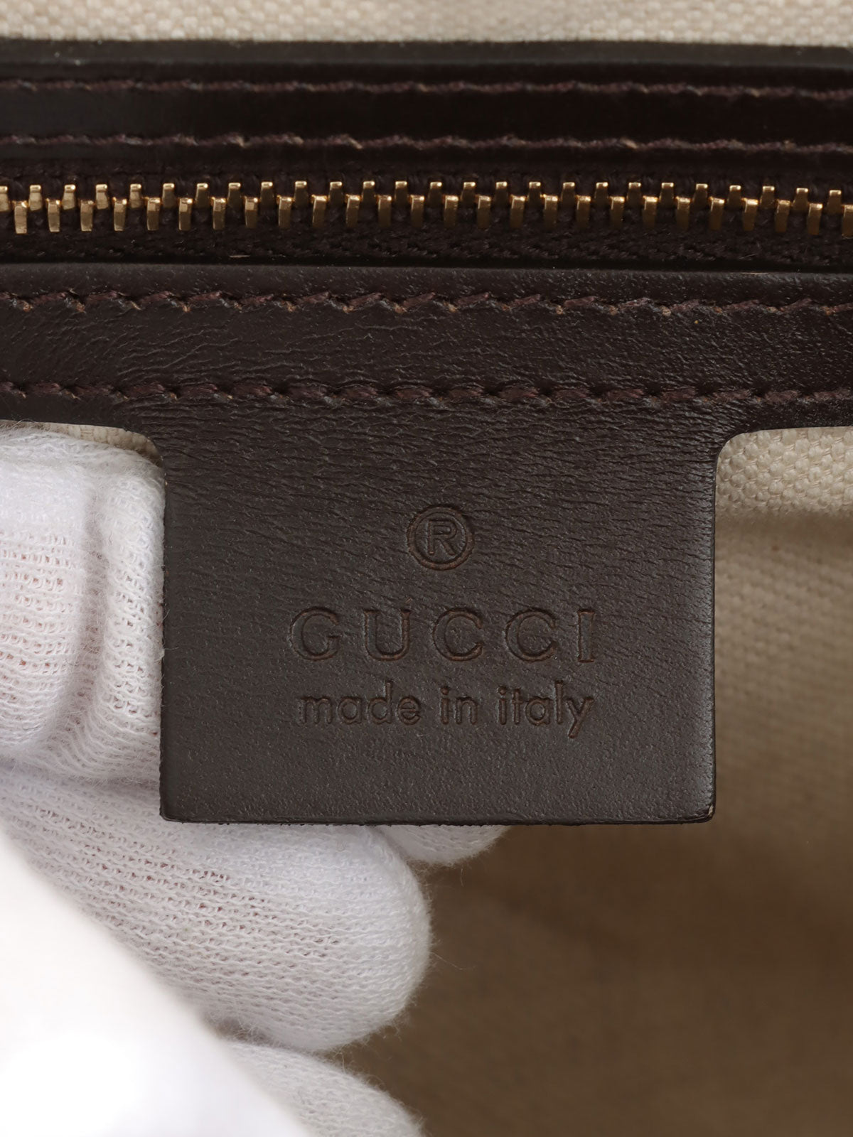 帆布 GG 图案 Sherry Line 波士顿包 米色/棕色