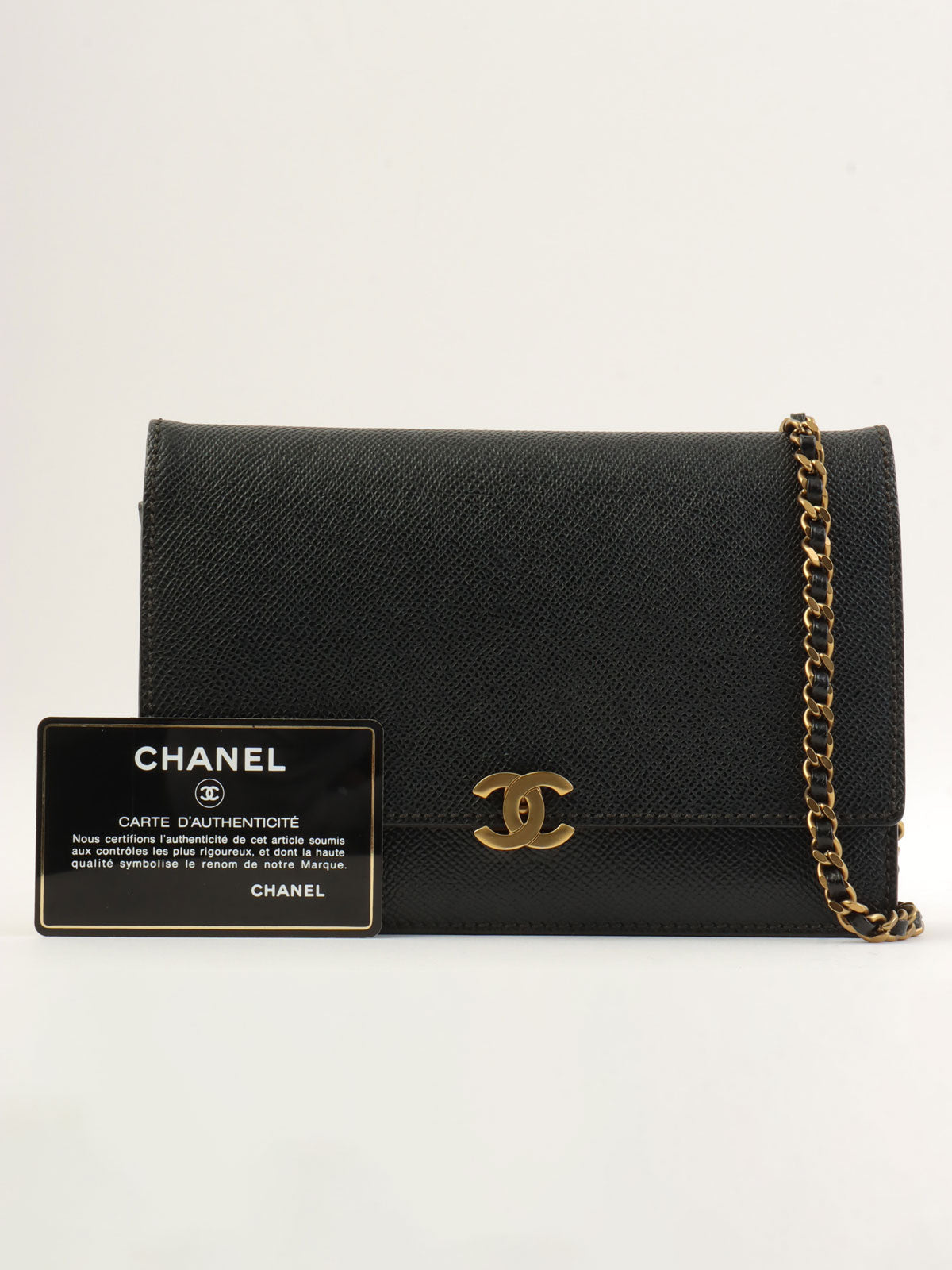 1998 Caviar Skin CC Mark Stitch Chain Wallet Black