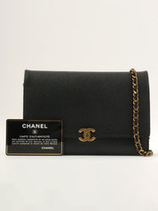 1998 Caviar Skin CC Mark Stitch Chain Wallet Black