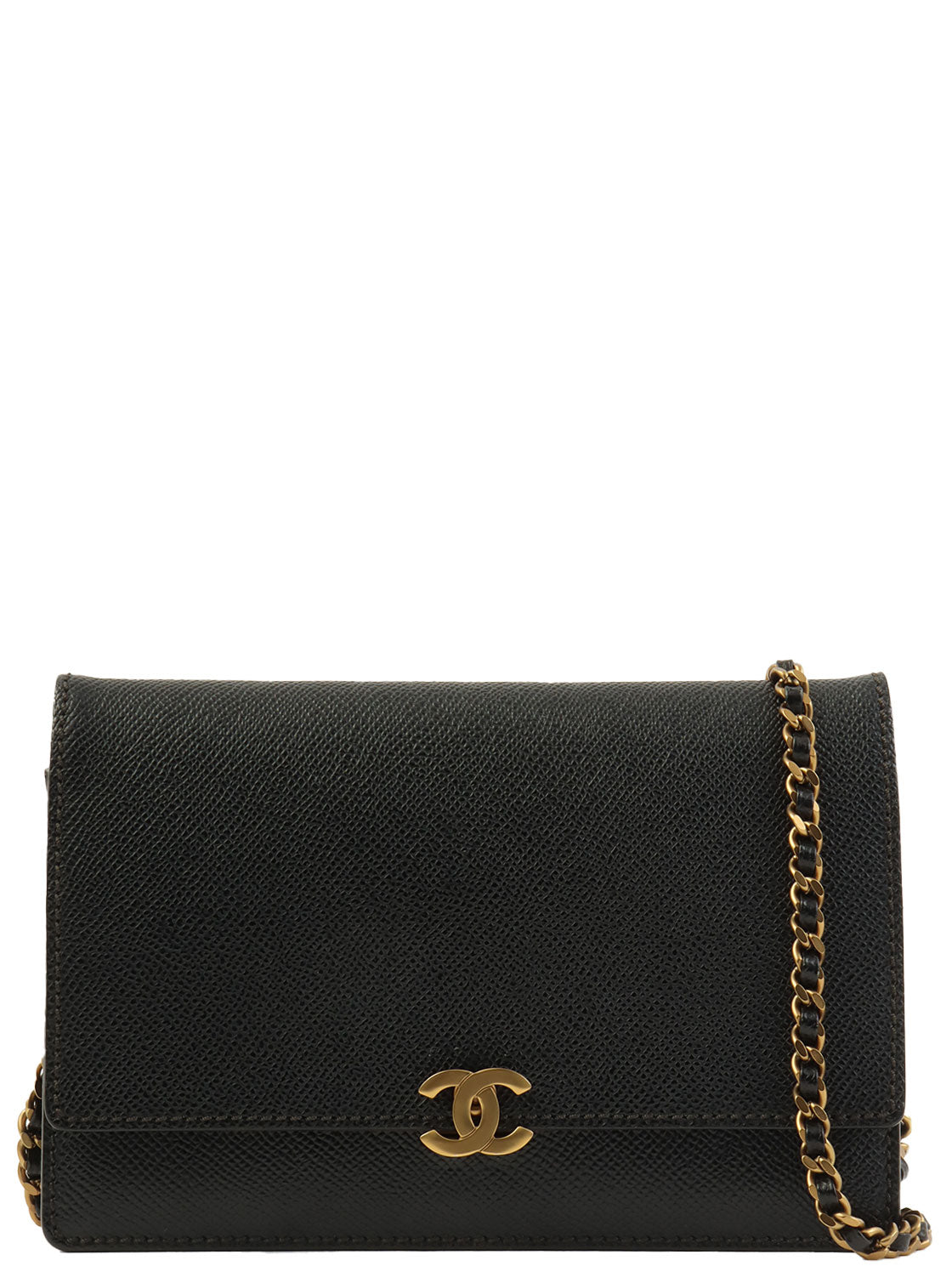 1998 Caviar Skin CC Mark Stitch Chain Wallet Black