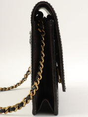 1998 Caviar Skin CC Mark Stitch Chain Wallet Black