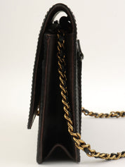 1998 Caviar Skin CC Mark Stitch Chain Wallet Black