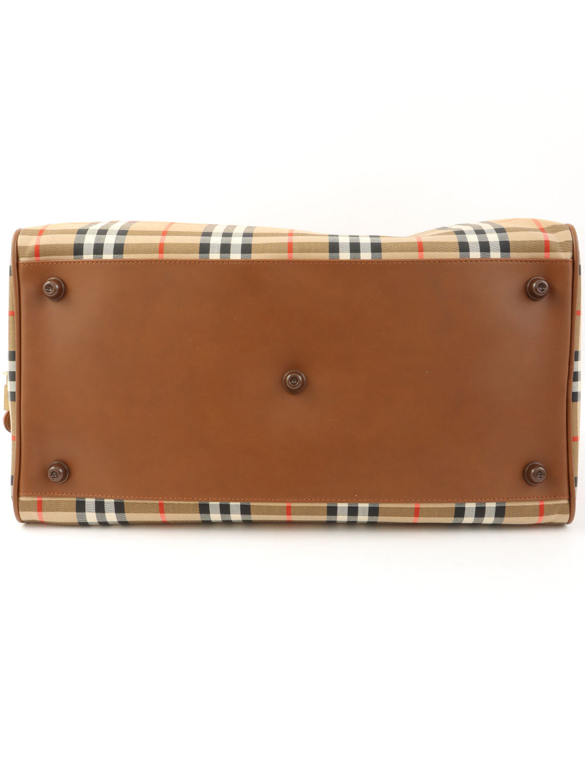 ノバチェックパターンロゴエンボスボストンバッグ　ブラウン/マルチ