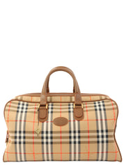 ノバチェックパターンロゴエンボスボストンバッグ　ブラウン/マルチ