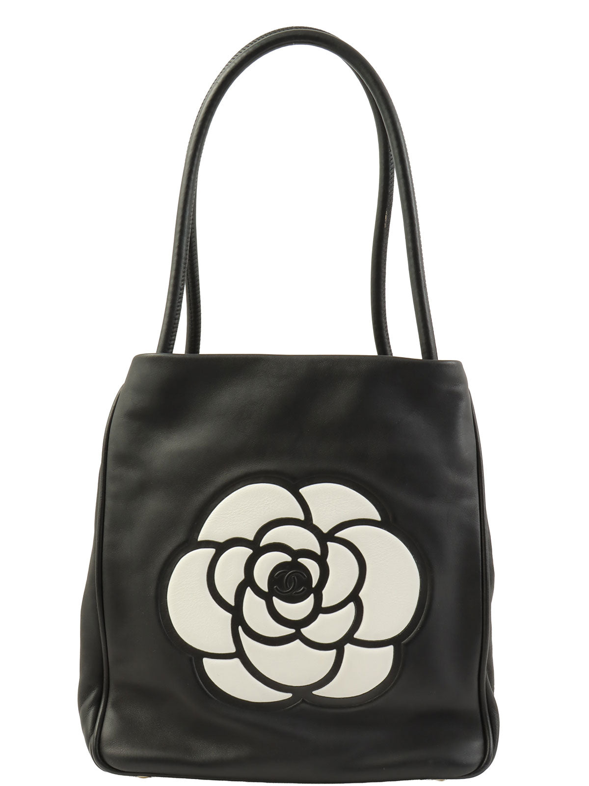 山茶花图案手提袋，黑色，约产于2001年