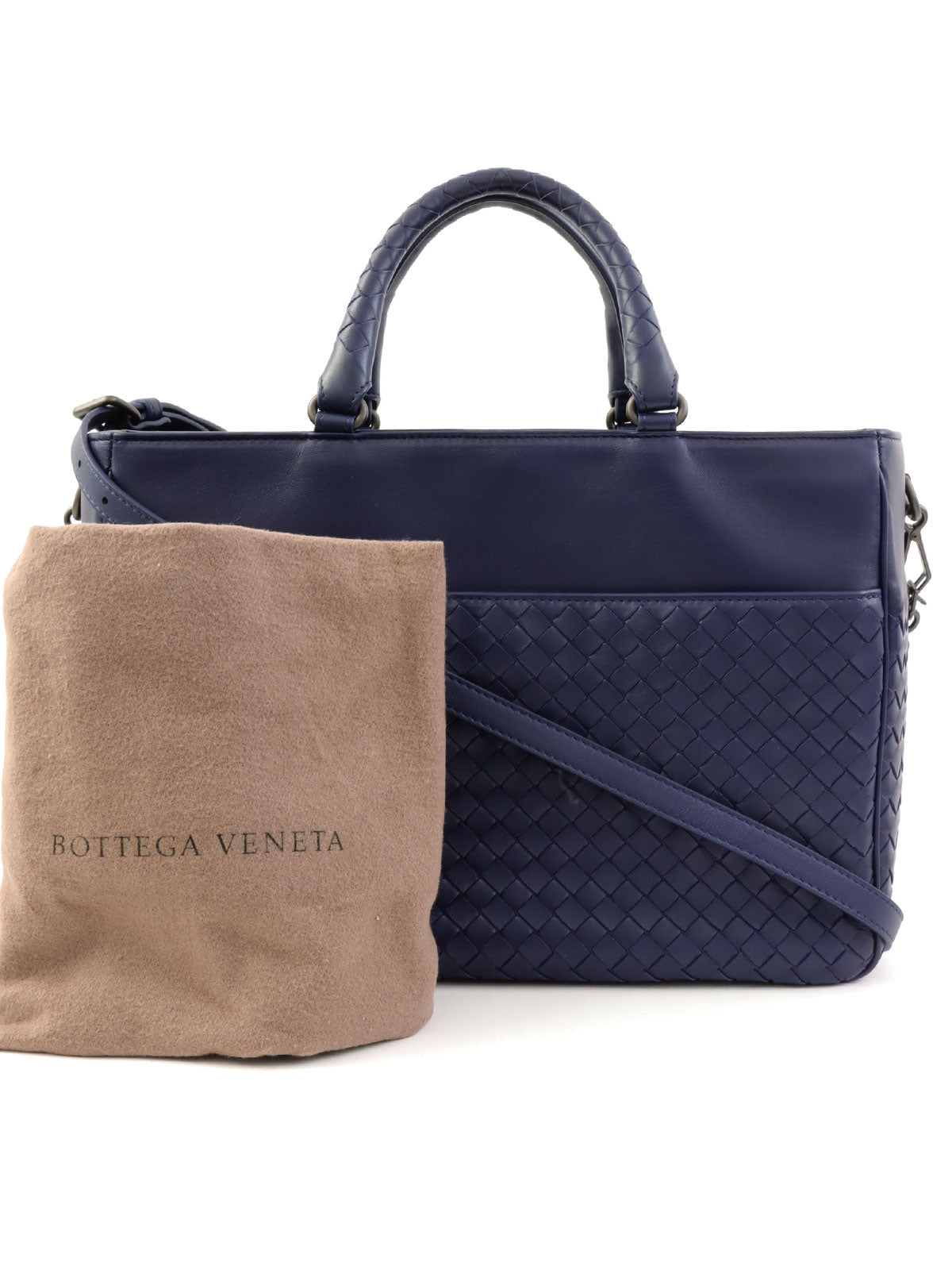 Intrecciato 2-way handbag, navy