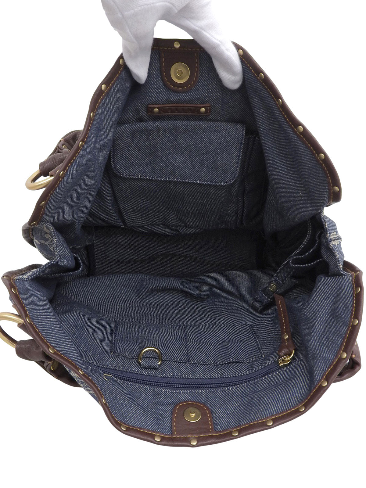 パリマカダムパターンハンドバッグ ブルー/ブラウン