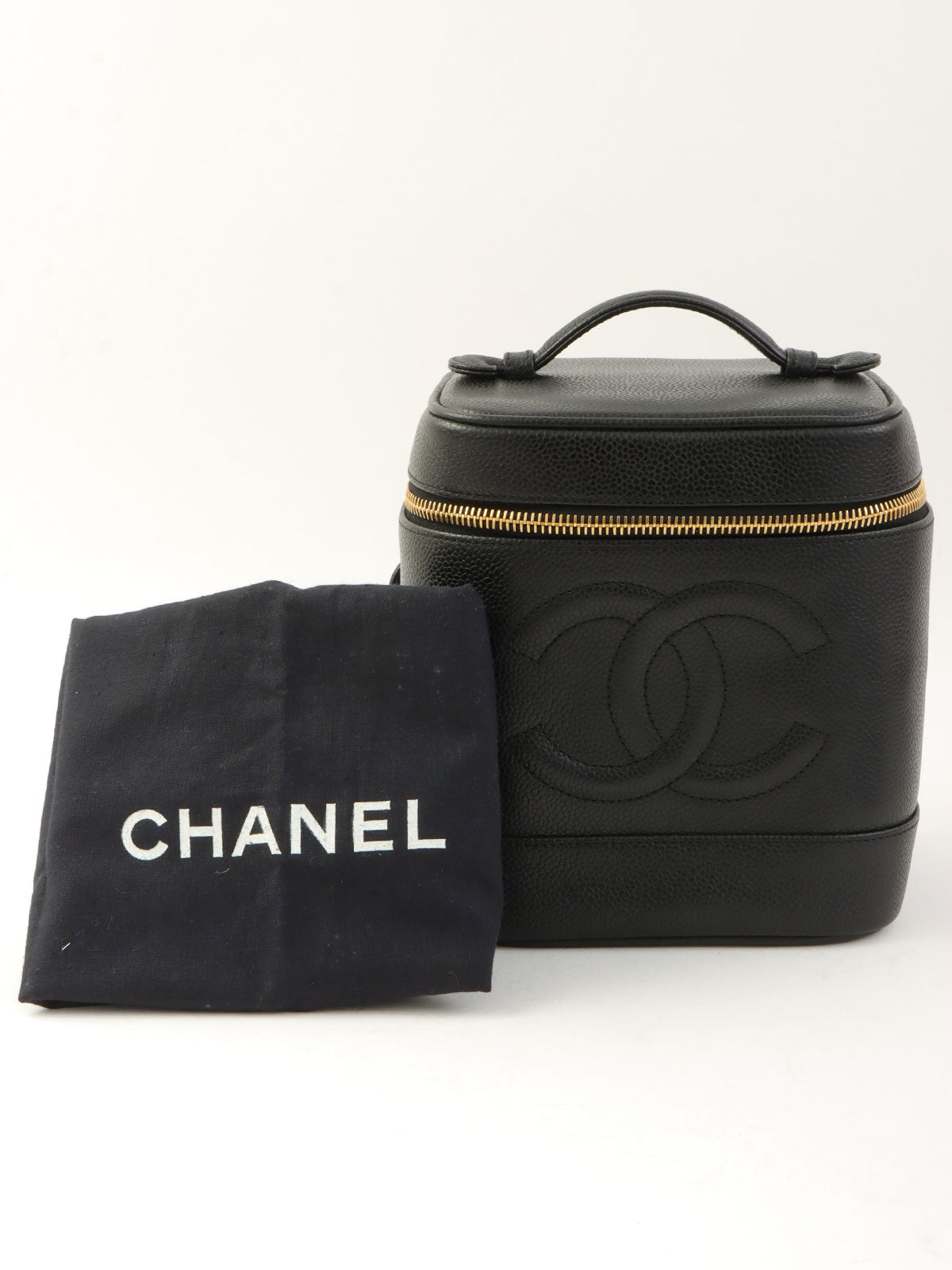 1995年頃製 キャビアスキンCCマークステッチバニティ ブラック