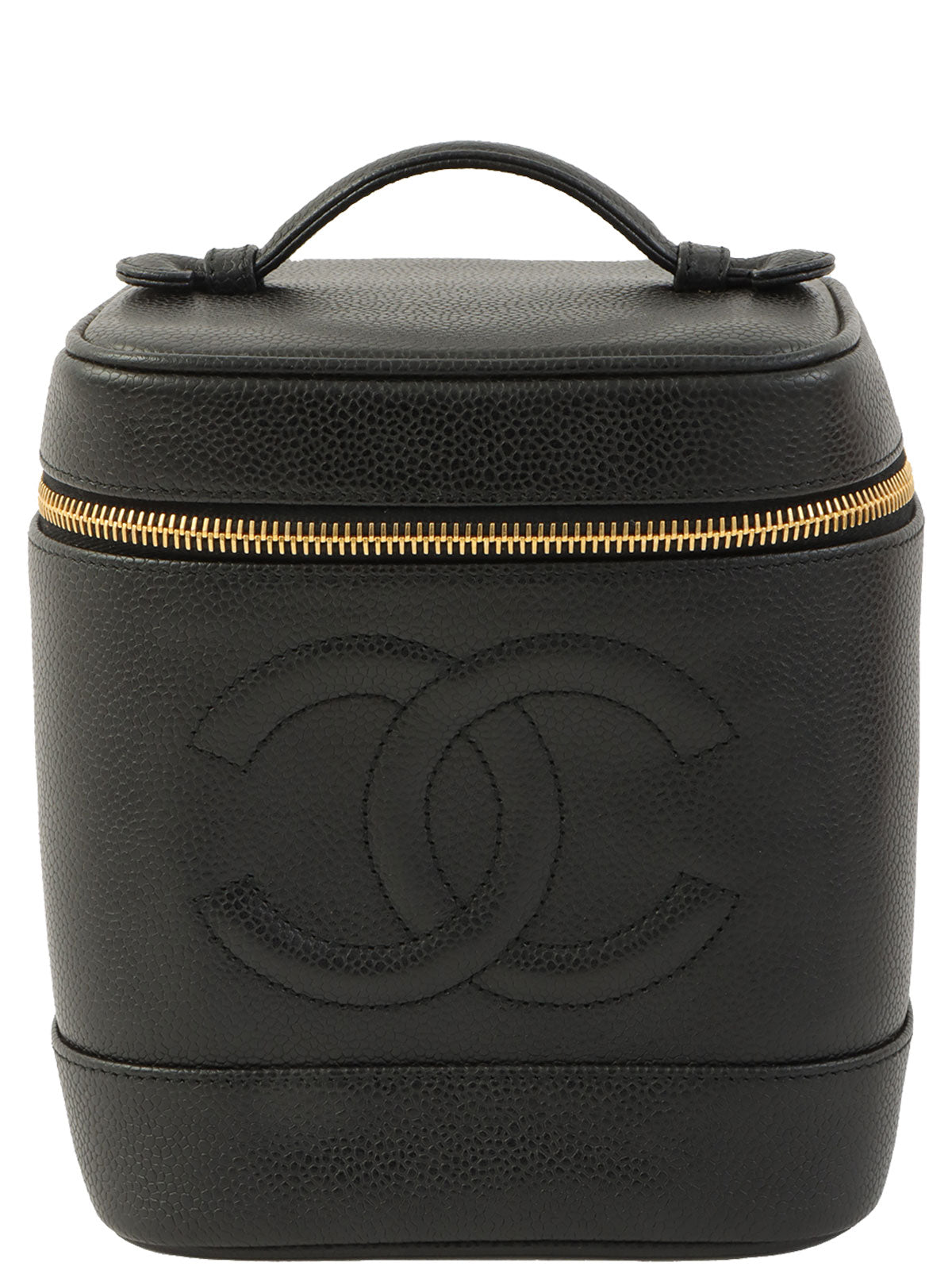 1995年頃製 キャビアスキンCCマークステッチバニティ ブラック