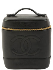 1995年頃製 キャビアスキンCCマークステッチバニティ ブラック