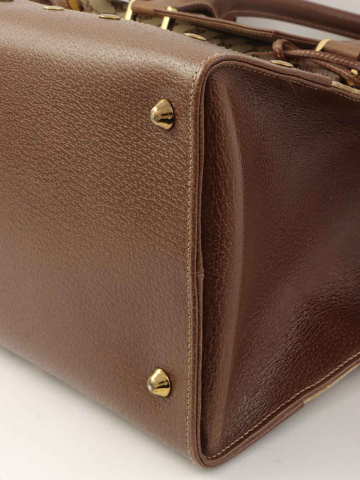 棕色帆布 GG 图案手提包