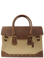 棕色帆布 GG 图案手提包