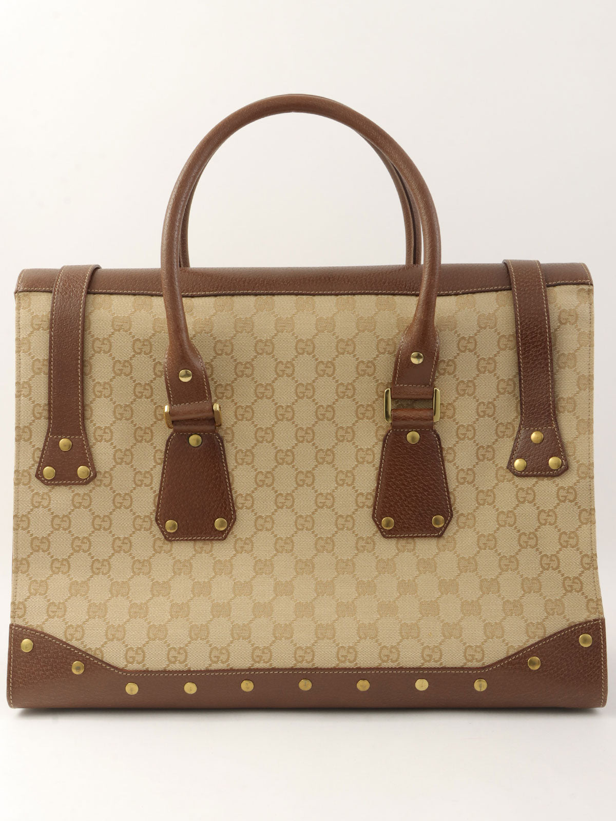 棕色帆布 GG 图案手提包