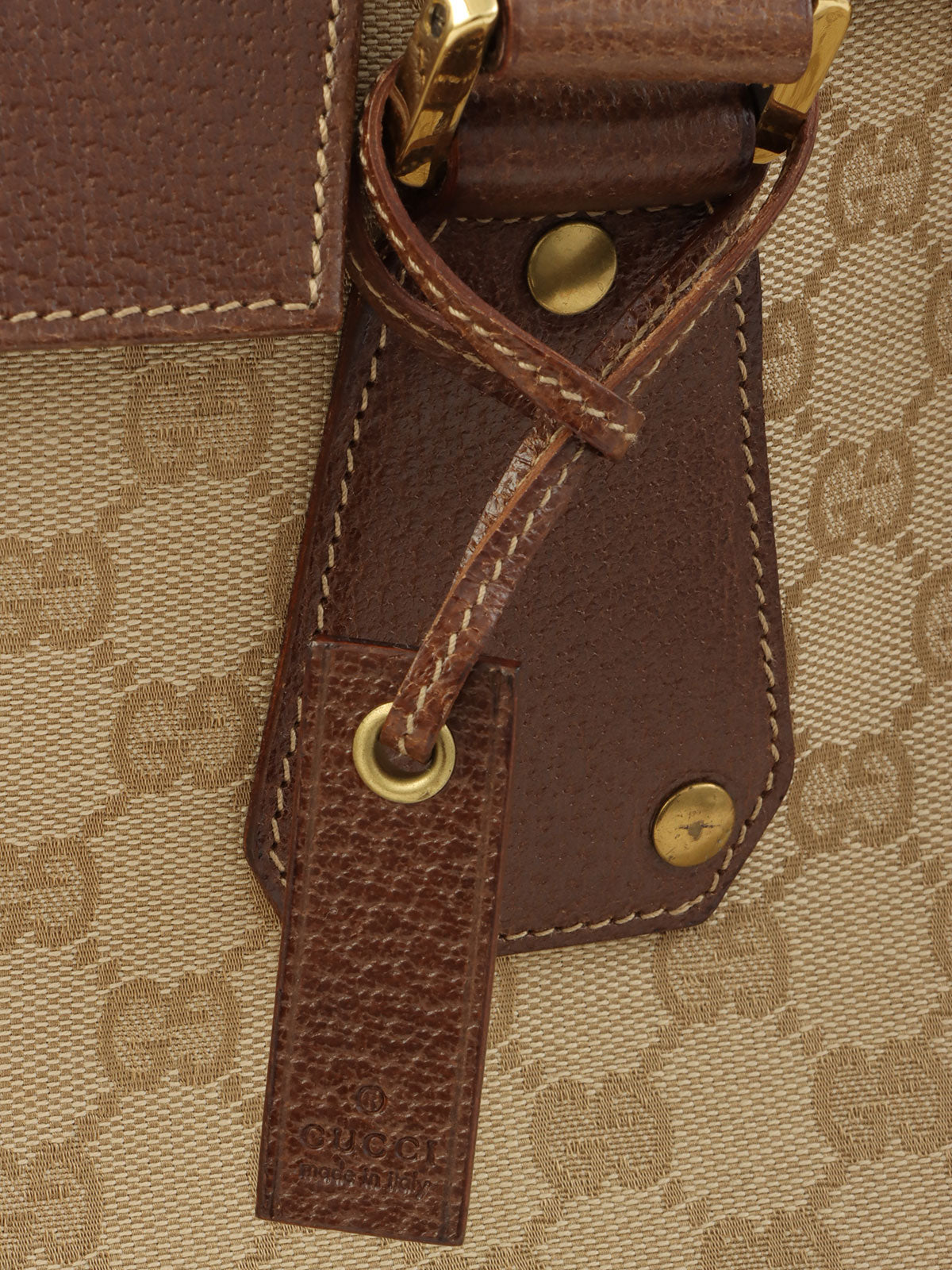 棕色帆布 GG 图案手提包
