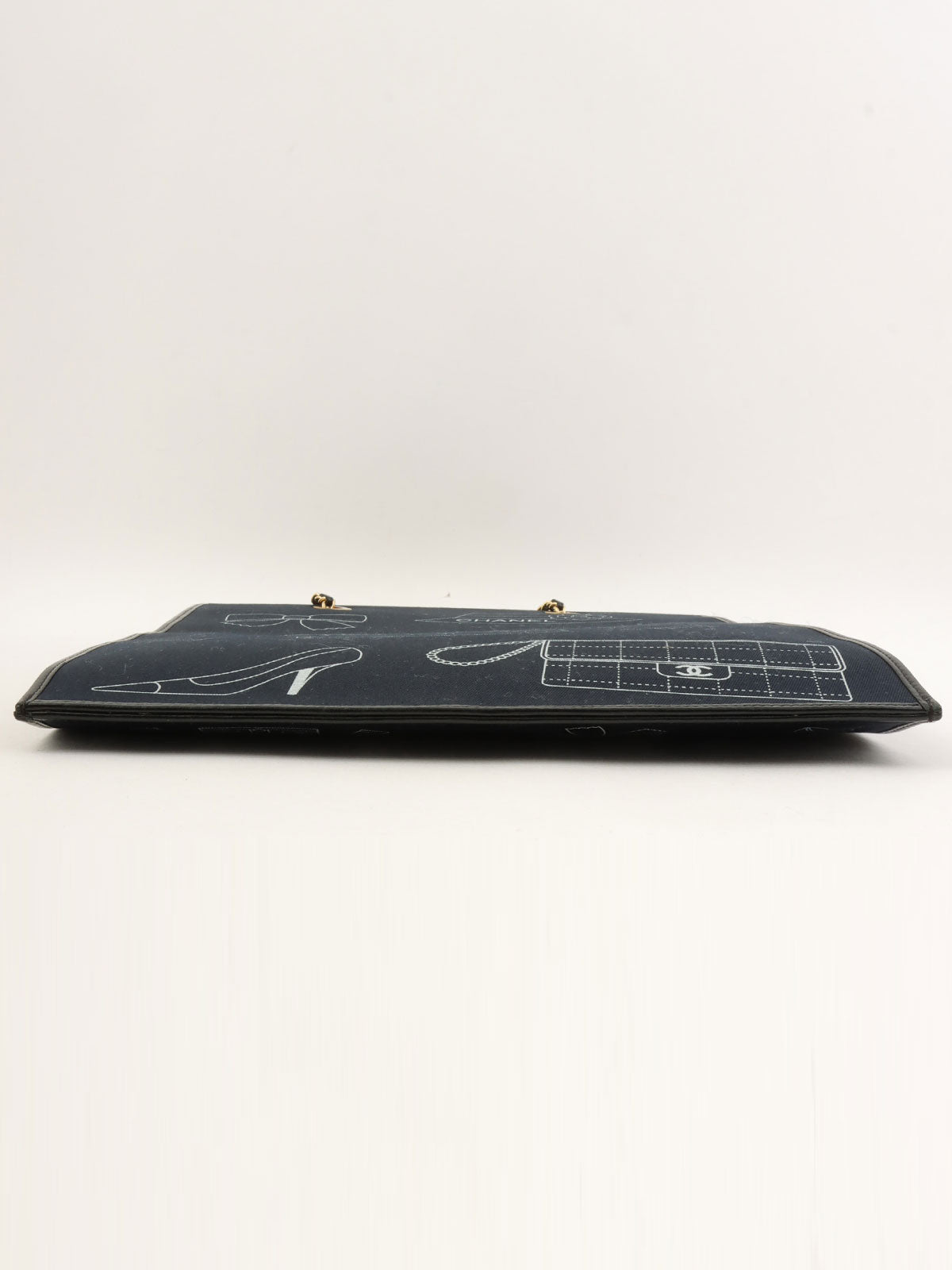 2001 Canvas Icon Pattern Chain Tote Bag, Navy