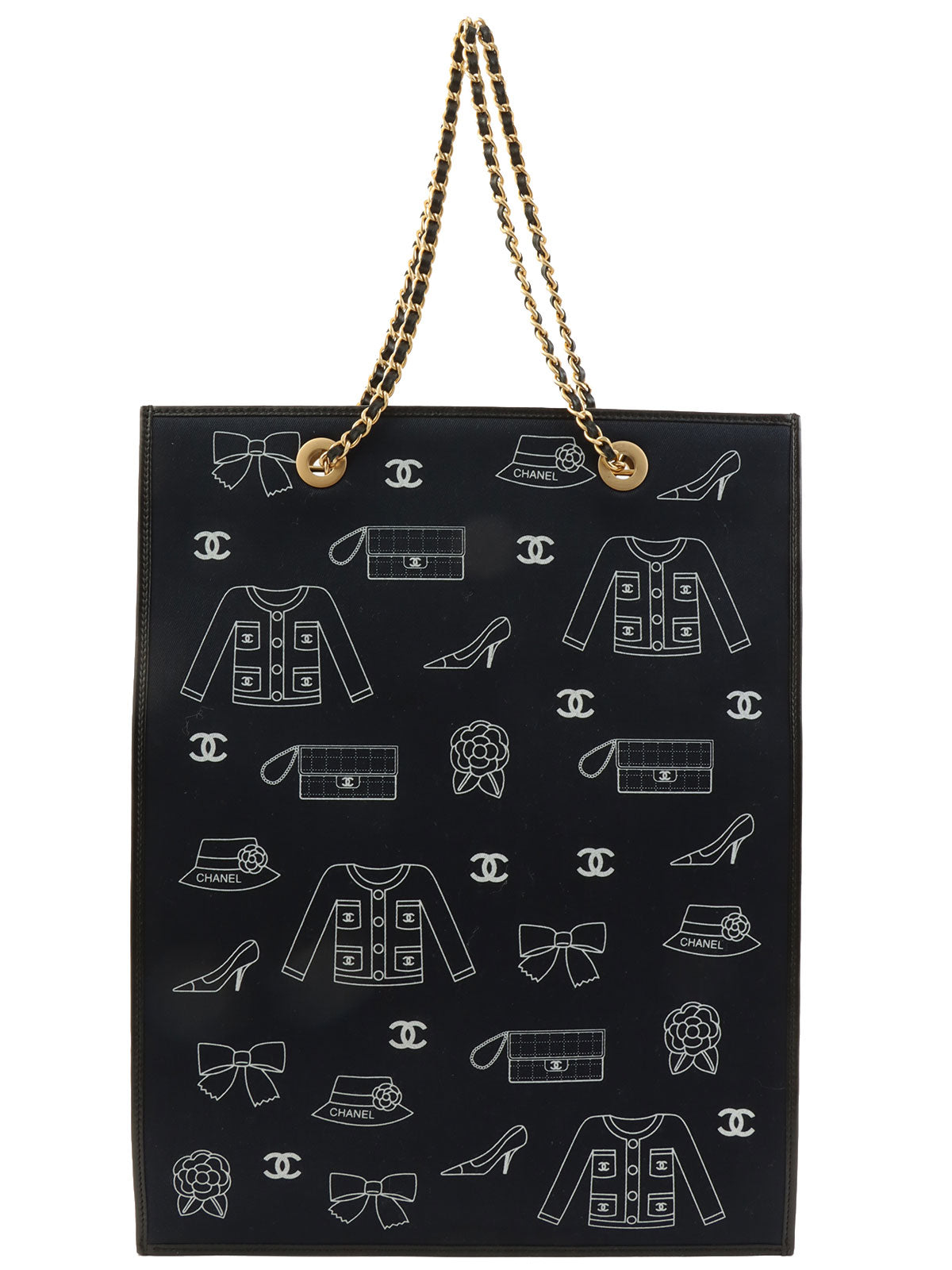 2001 Canvas Icon Pattern Chain Tote Bag, Navy