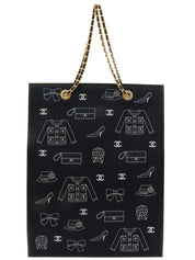 2001 Canvas Icon Pattern Chain Tote Bag, Navy