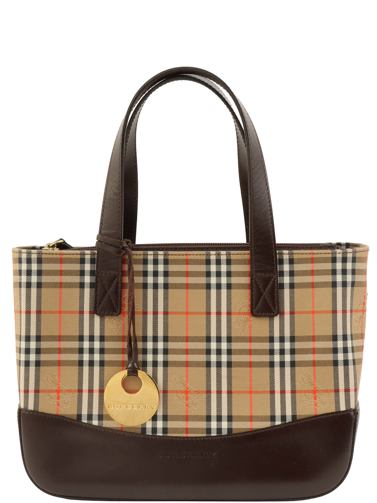 ノバチェックパターンロゴエンボスハンドバッグ ベージュ/ブラウン/マルチ