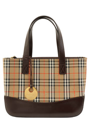 ノバチェックパターンロゴエンボスハンドバッグ ベージュ/ブラウン/マルチ